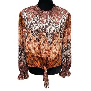 Sage The Label Boho Floral Tie Front Peasant Blouse Top Size Small